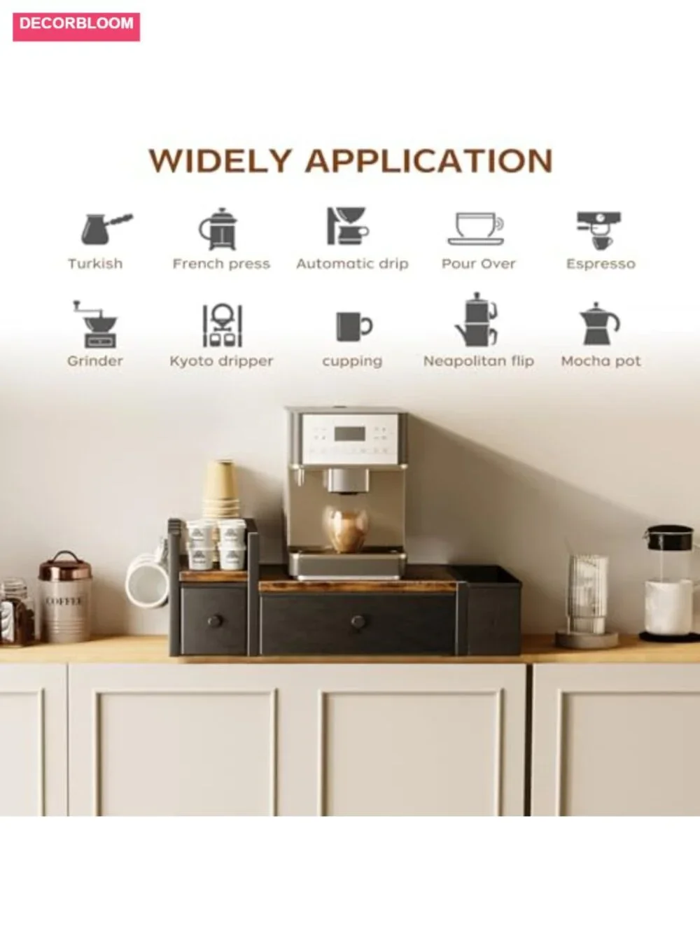 52 Capacity Coffee Pod Drawer with Mug Rack, Countertop K Cup Organizer